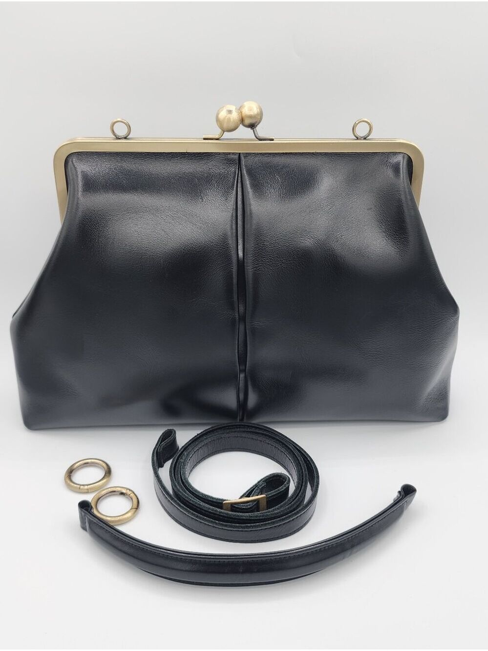 Black Leather Frame Bag #2950